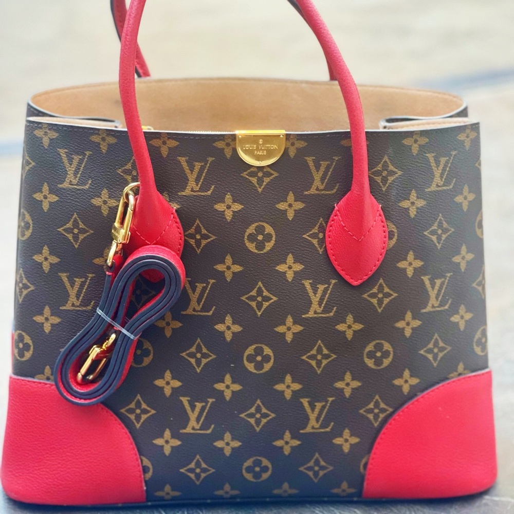 Gently Used LOUIS VUITTON Flandrin Monogram Canvas Tote Shoulder Bag Red